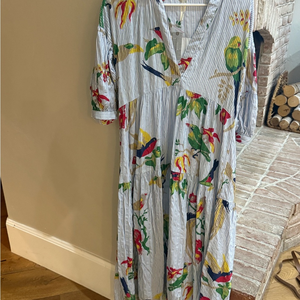 Anthropologie Multicolor Bird Print Midi Dress